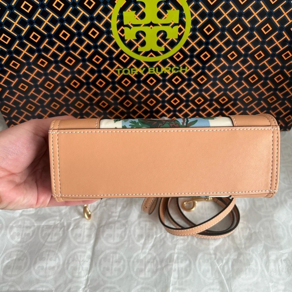 Tory Burch Ella Printed Mini Tote Crossbody Bag Rayure Fleurie